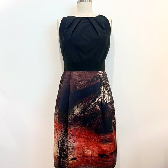 Alberta Ferretti | Silk Taffeta Cocktail Dress - Black & Red & Tan / Sz 6 - Picture 2 of 15